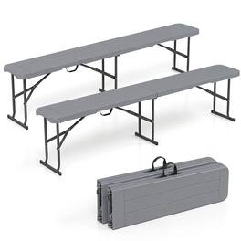 Costway - 2PCS 6 FT Plastic Folding Bench, Portable Indoor Outdoor Bench with Carrying Handle - Gray