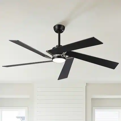 Front. Parrot Uncle - 60" Modern Black LED Ceiling Fan with Remote Control and Reverible Blades - Black.