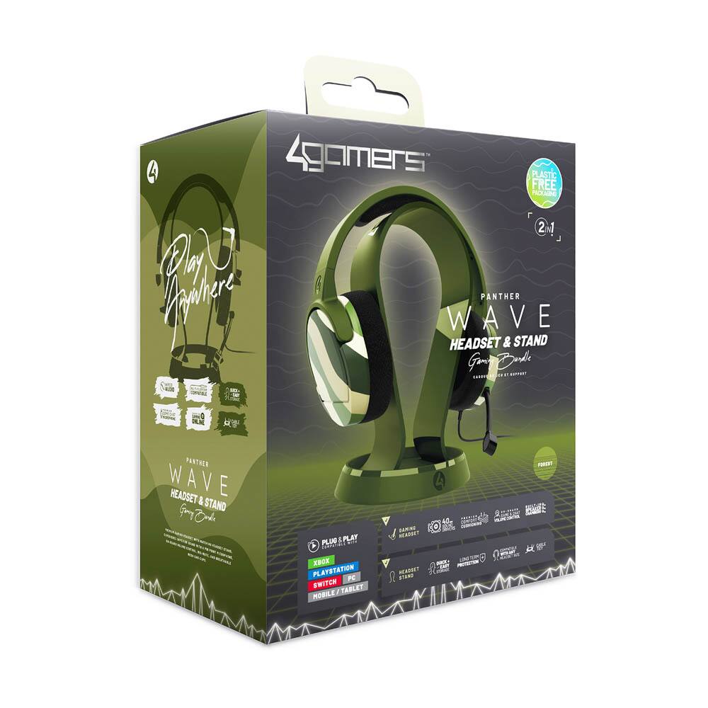 4Gamers  
PLASTIC FREE PACKAGING  

PANTHER  
WAVE  
HEADSET & STAND  

Play Anywhere  

Gaming Bundle  

PLUG & PLAY  
XBOX  
PLAYSTATION  
SWITCH  
MOBILE / TABLET  

PLASTIC FREE PACKAGING  

2 IN 1  

GAMING HEADSET  
HEARSET STAND  

FOREST  

4Gamers  
Gaming Bundle  

PLUG & PLAY  
XBOX  
PLAYSTATION  
SWITCH  
MOBILE / TABLET  

PLASTIC FREE PACKAGING  

2 IN 1  

GAMING HEADSET  
HEARSET STAND  

FOREST  

4Gamers  
Gaming Bundle  

PLUG & PLAY  
XBOX  
PLAYSTATION  
SWITCH  
MOBILE / TABLET  

PLASTIC FREE PACKAGING  

2 IN 1  

GAMING HEADSET  
HEARSET STAND  

FOREST  

4Gamers  
Gaming Bundle  

PLUG & PLAY  
XBOX  
PLAYSTATION  
SWITCH  
MOBILE / TABLET  

PLASTIC FREE PACKAGING  

2 IN 1  

GAMING HEADSET  
HEARSET STAND  

FOREST  

4Gamers  
Gaming Bundle  

