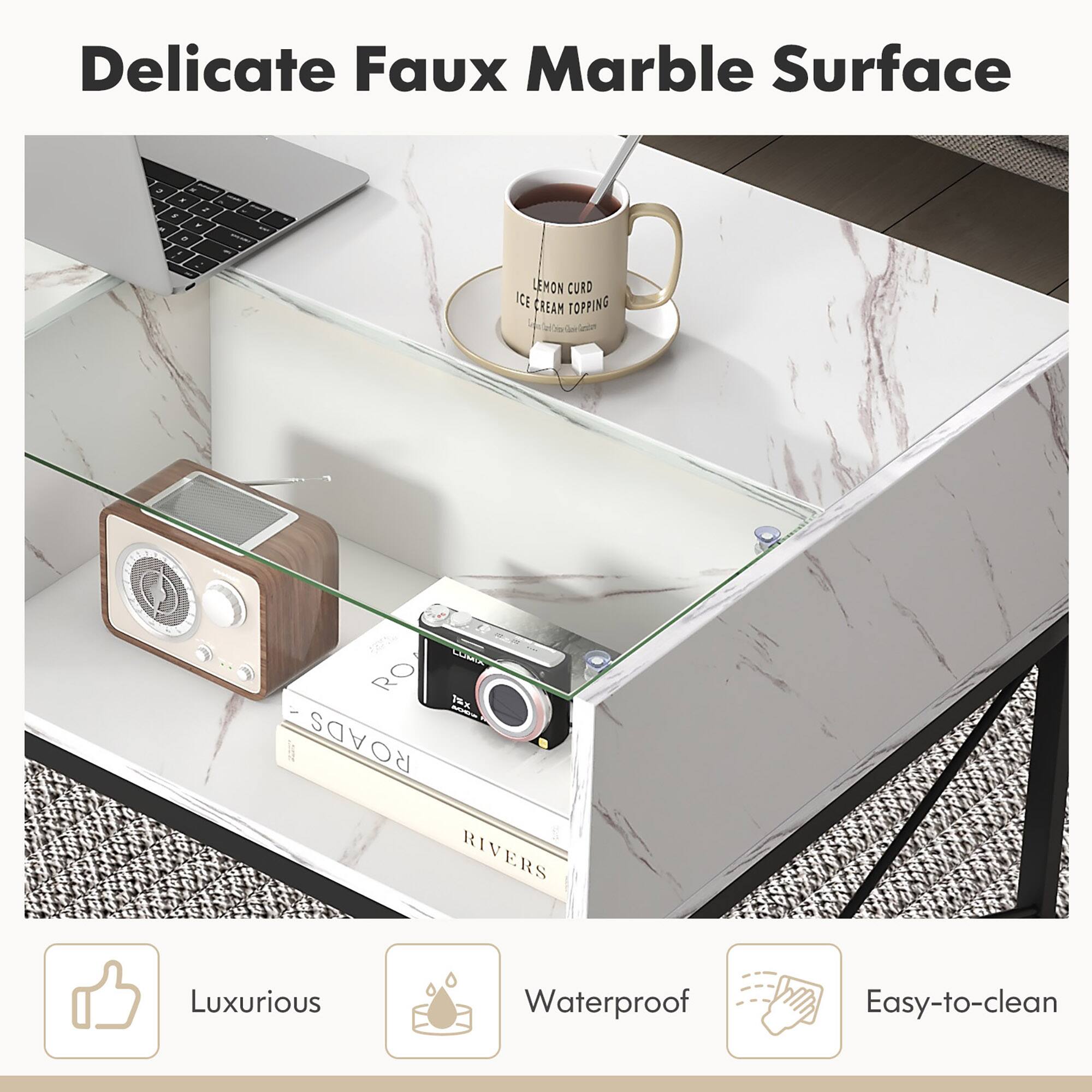 Delicate Faux Marble Surface

- Luxurious
- Waterproof
- Easy-to-clean