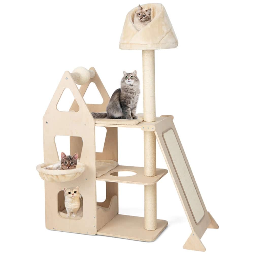 Kadyn - Cat Tower, Cat Tree for Indoor Cats, Multi-Level Cat Tree with Sisal Scratching Post- for Kittens, Elderly Cats - Beige