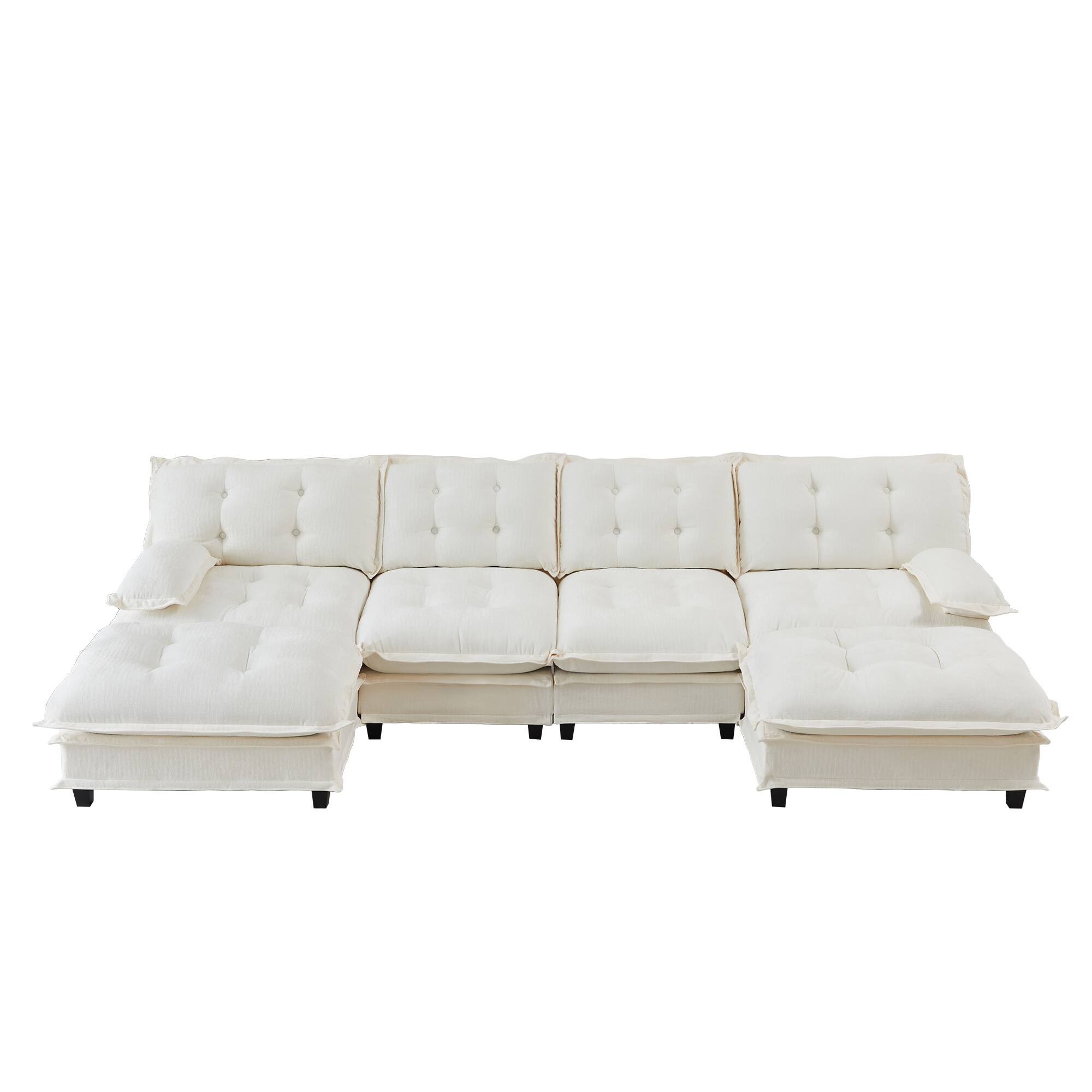 Alt View 2. LOVMOR - 138 inch 4 Seat Chenille Sectional Couch U Shaped Modular Deep Seat Compressed Pack For Bedroom Apartment Cozy - Beige.