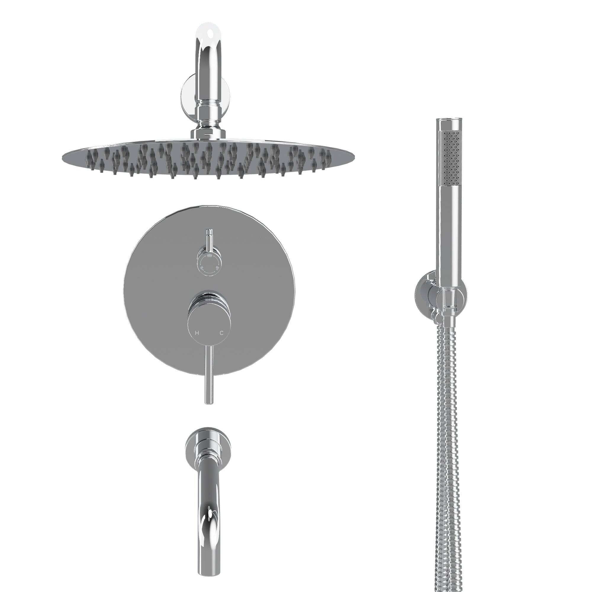 Alt View 9. Boyel Living - Wall Mount 10 in. Single Handle 1-Spray Tub and Shower Faucet 1.8 GPM in Chrome Pressure Balance Valve Included - Chrome.