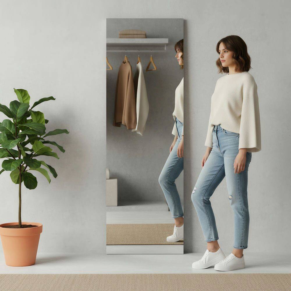 Alt View 2. Kadyn - 58x18 Inch Slim Frameless Full-Length LED Wall Mirror for Bedroom - Black.