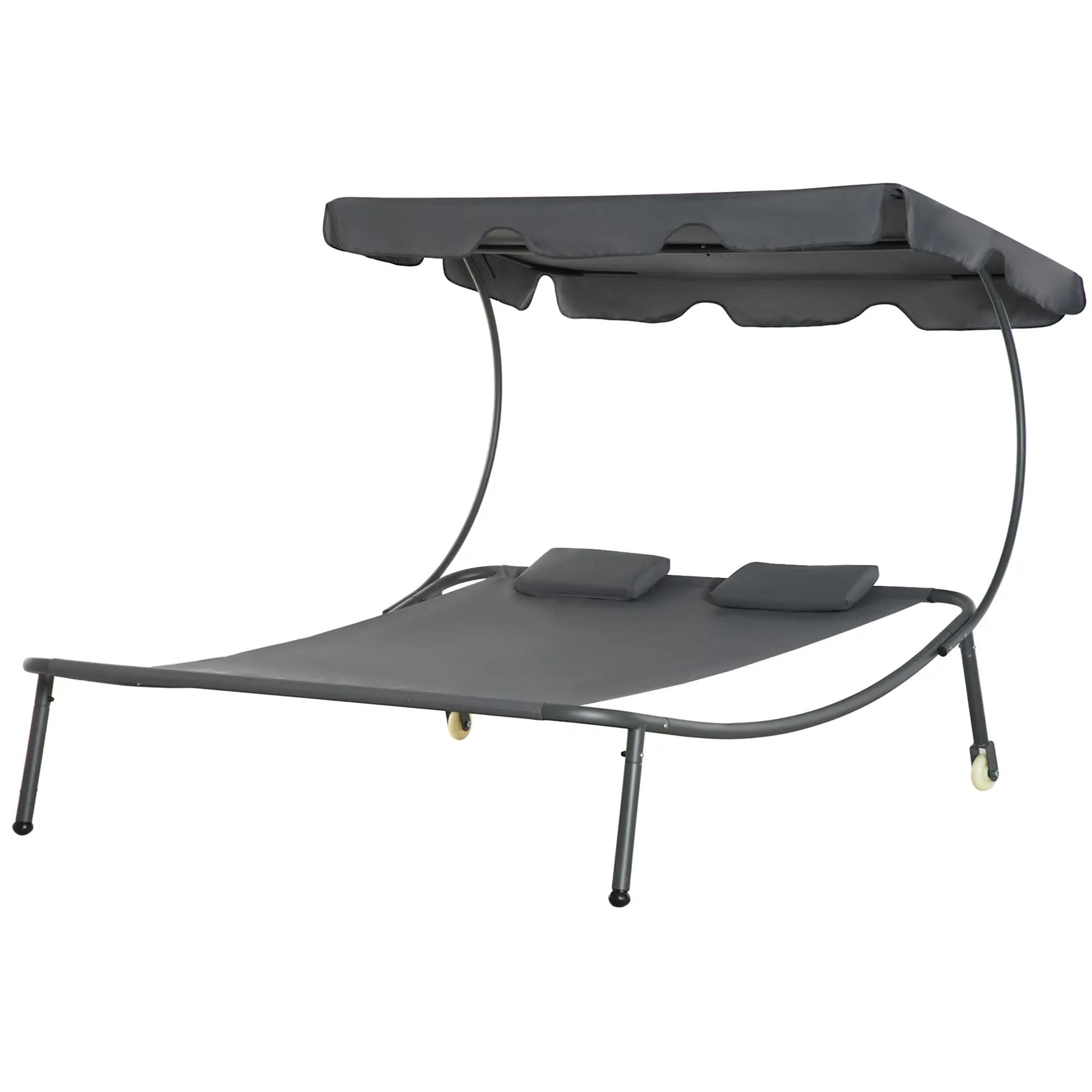 Angle. Resenkos - Resenkos Patio Double Chaise Lounge Chair, Outdoor Wheeled Hammock Daybed With Adjustable Canopy and Pillow, Gray - Gray.
