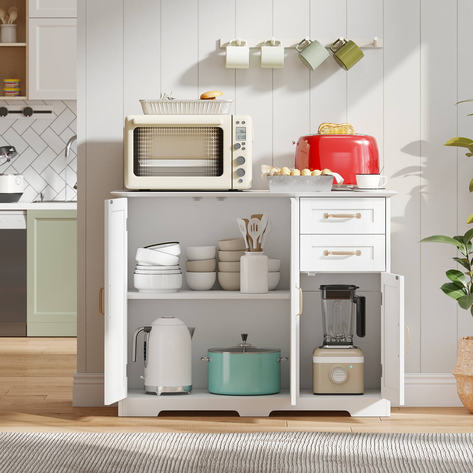 Alt View 1. Gymax - Gymax 40'' Sideboard Buffet Cabinet Modern Kitchen Storage Organizer w/ 2 Drawers White - White.