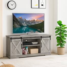 Babevy - Farmhouse TV Stand for Televisions Up to 65 Inches, Modern Entertainment Center with Sliding Barn Door - Gray