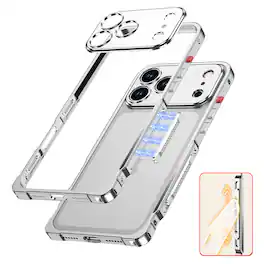 Dteck - for Apple iPhone 17 Pro Max Metal Bumper Case with Magnetic Lock & Camera Lens Cover,Heat Dissipation Metal Frame Cover - Silver