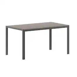 Emma + Oliver - Fena 55" x 31" Outdoor Dining Table with Faux Teak Poly Slat Top and Metal Frame - Gray Top/Gray Frame