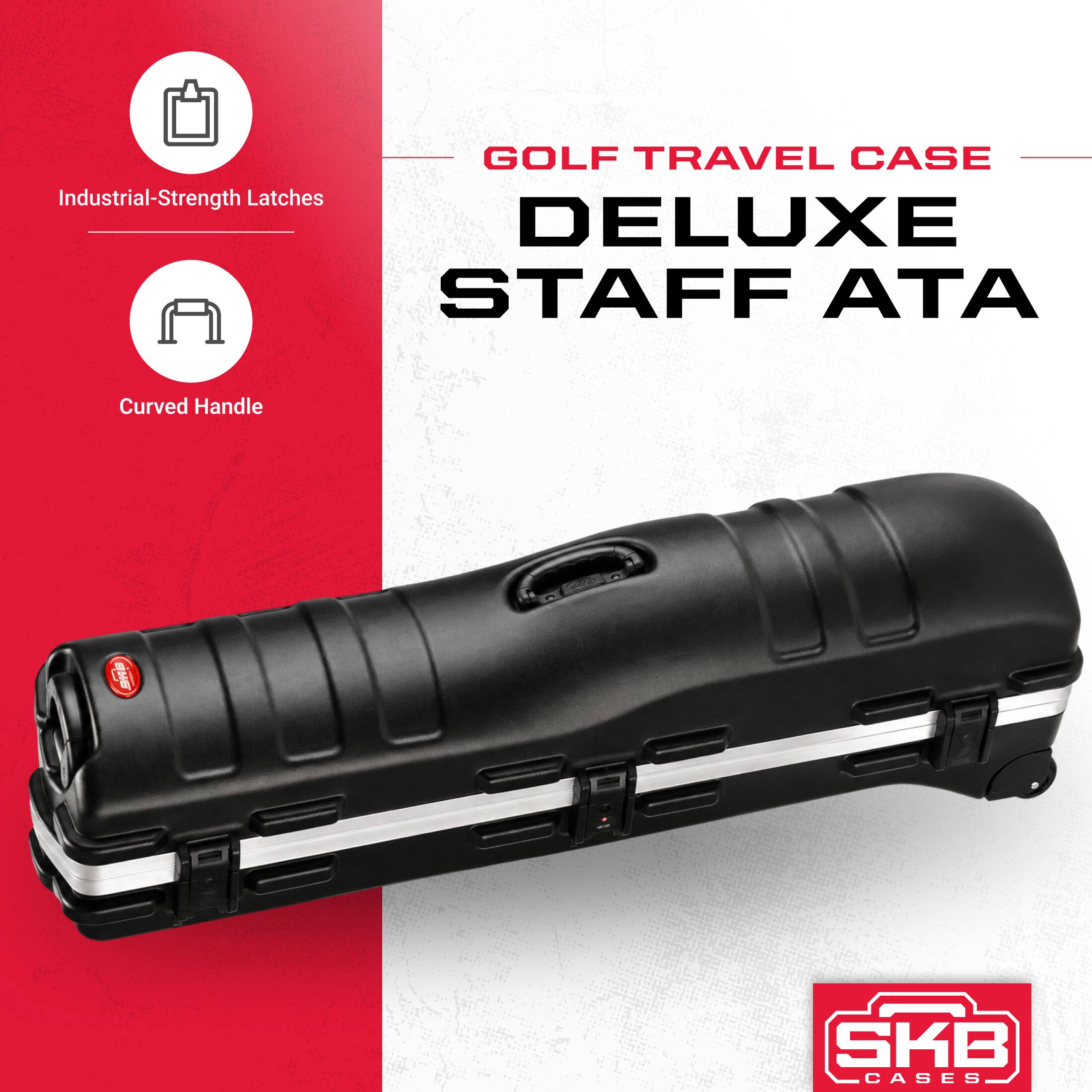 GOLF TRAVEL CASE  
DELUXE STAFF ATA

Industrial-Strength Latches  
Curved Handle

SKB CASES
