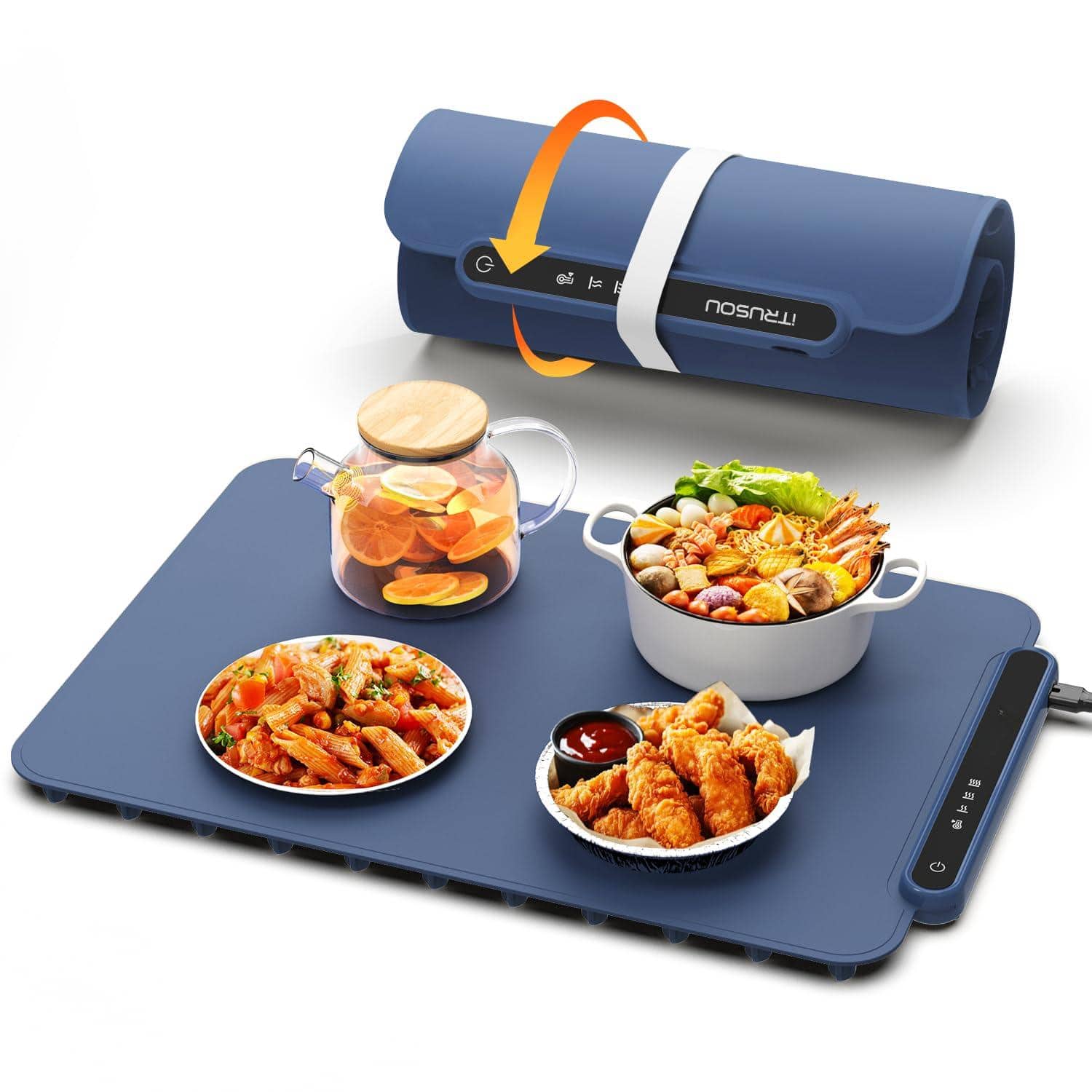 Stylel Star - Food Warming Mat Electric Tray Full Surface Heating To Keep Warm Or Thawing Versatile Warmer With 3 Temperature Setti - Dark Blue
