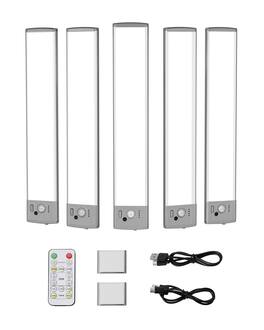 VEVOR - Under Cabinet Lighting, 5 PCS, 68 LED Motion Sensor Lights, Rechargeable Battery Operated Closet Lights - Anodized Aluminum Natural ,Gray