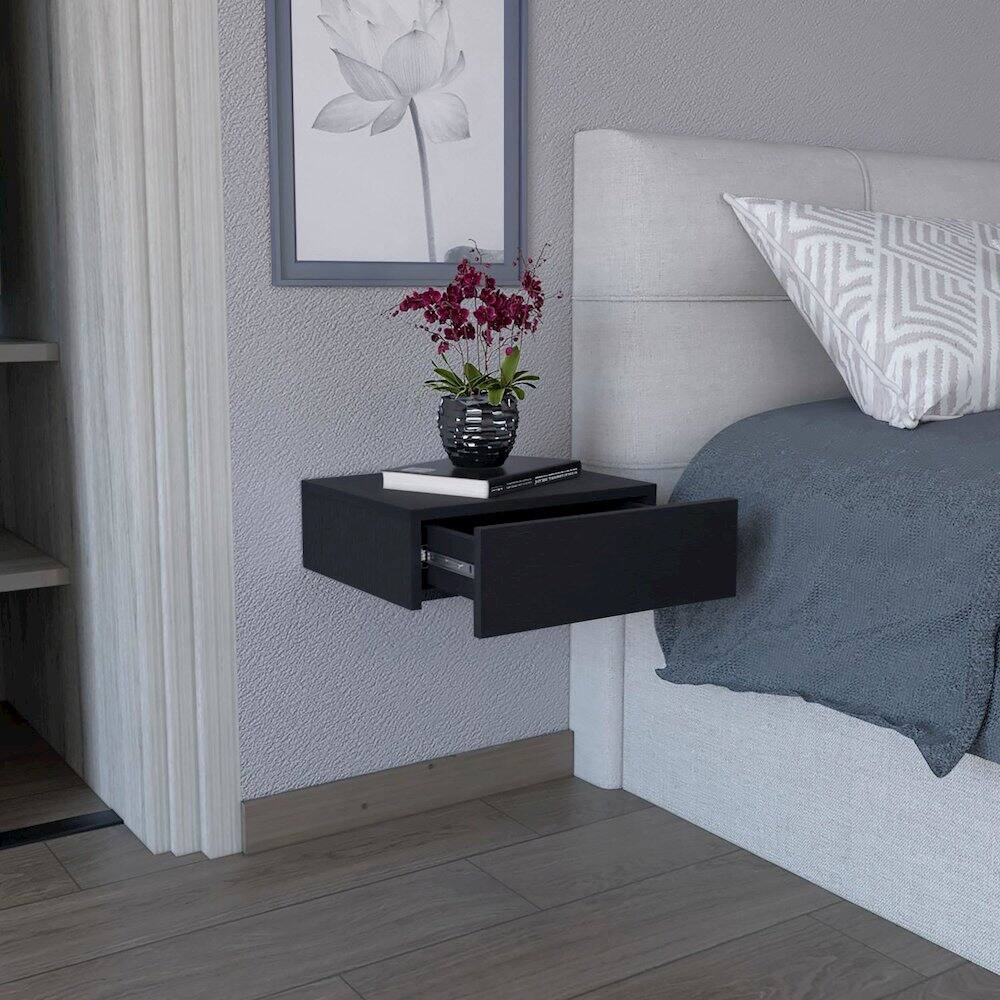 Alt View 4. TuHome - Milano Floating Nightstand Black MDF - Black.