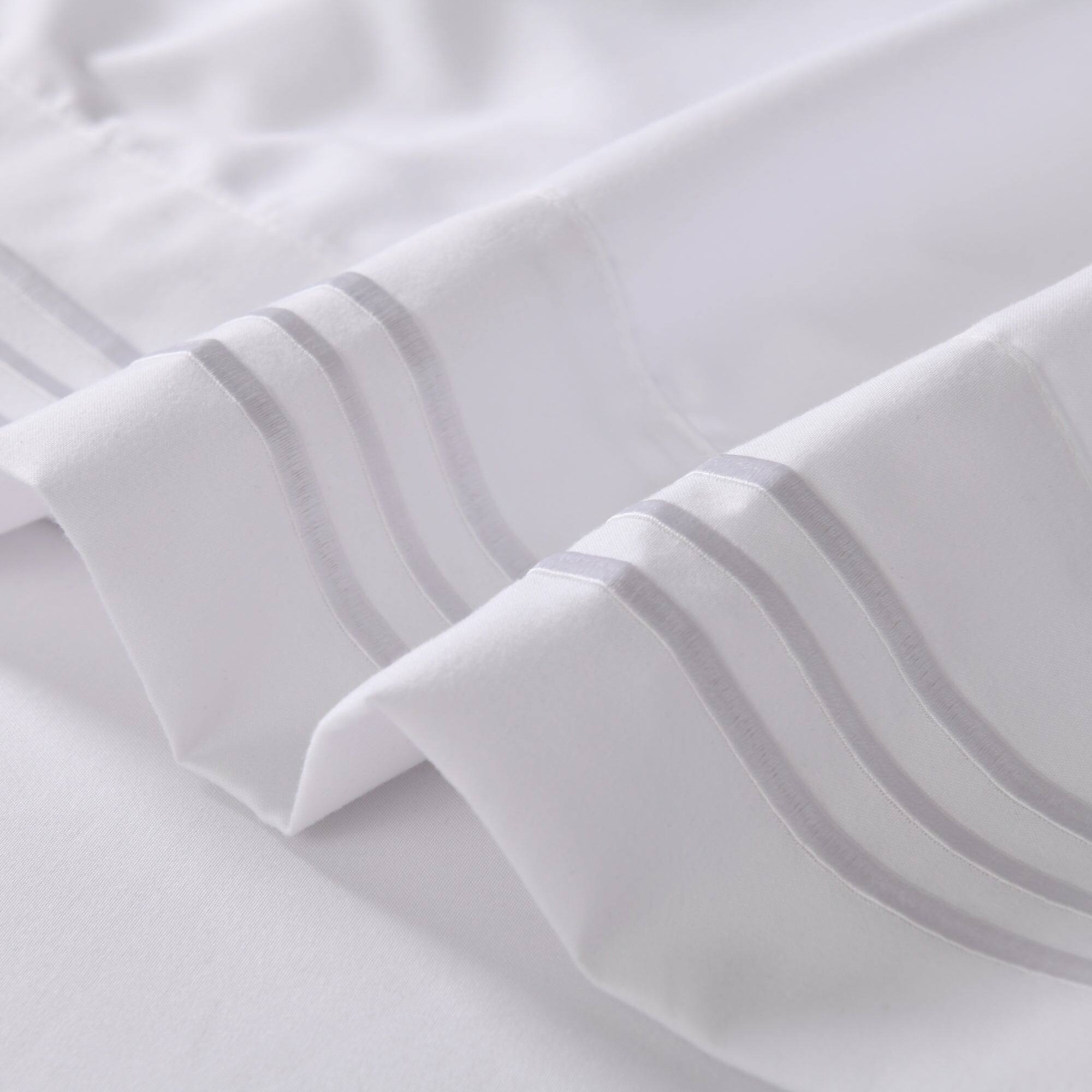 Back. MarCielo - Marcielo 4/6 Pcs Soft Solid & Embroidery Bed Sheets Set - White.