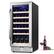 Front. HOOURE - 15 in.32 Bottles Undercounter or Freestanding Wine Cooler Fridge with Glass Door, LED Light, Removable Wooden Shelves - Stainless steel.