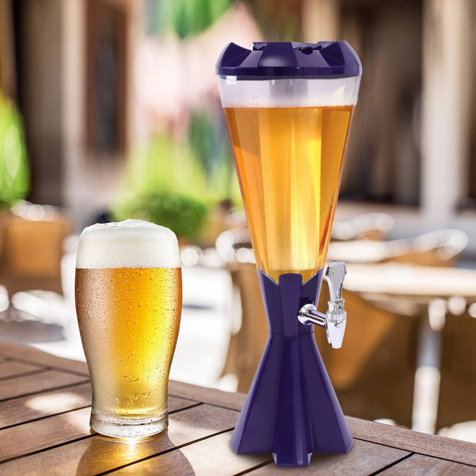 Angle. Home Collection - Beer Tower Dispenser 3L Beverage Drink Dispenser with LED Light - Purple with Transparent Container.