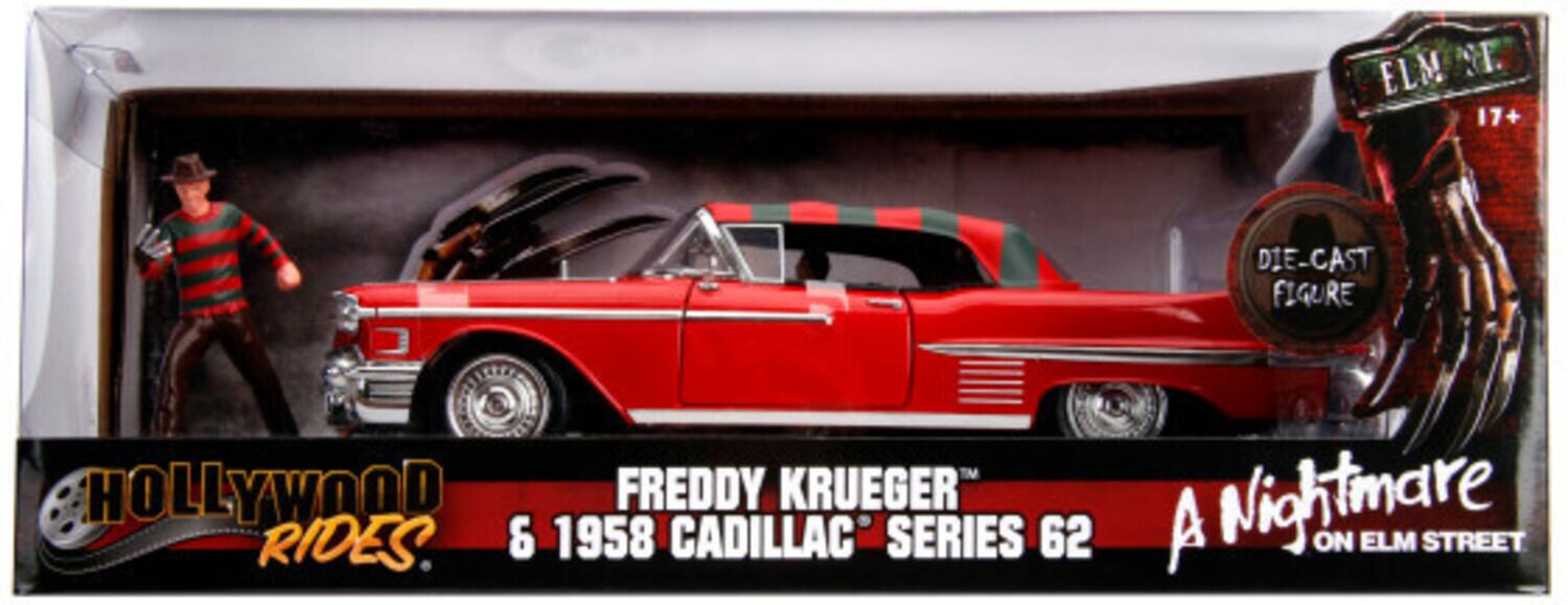 ELM E 17+ DIE-CAST FIGURE HOLLYWOOD FREDDY KRUEGER RIDES 1958 CADILLAC SERIES 62 A Nightmare ON ELM STREET