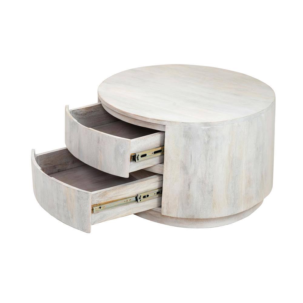 Alt View 1. Carolina Chair & Table - Christa 2-Drawer 30" Round Coffee Table - Whitewash - White.