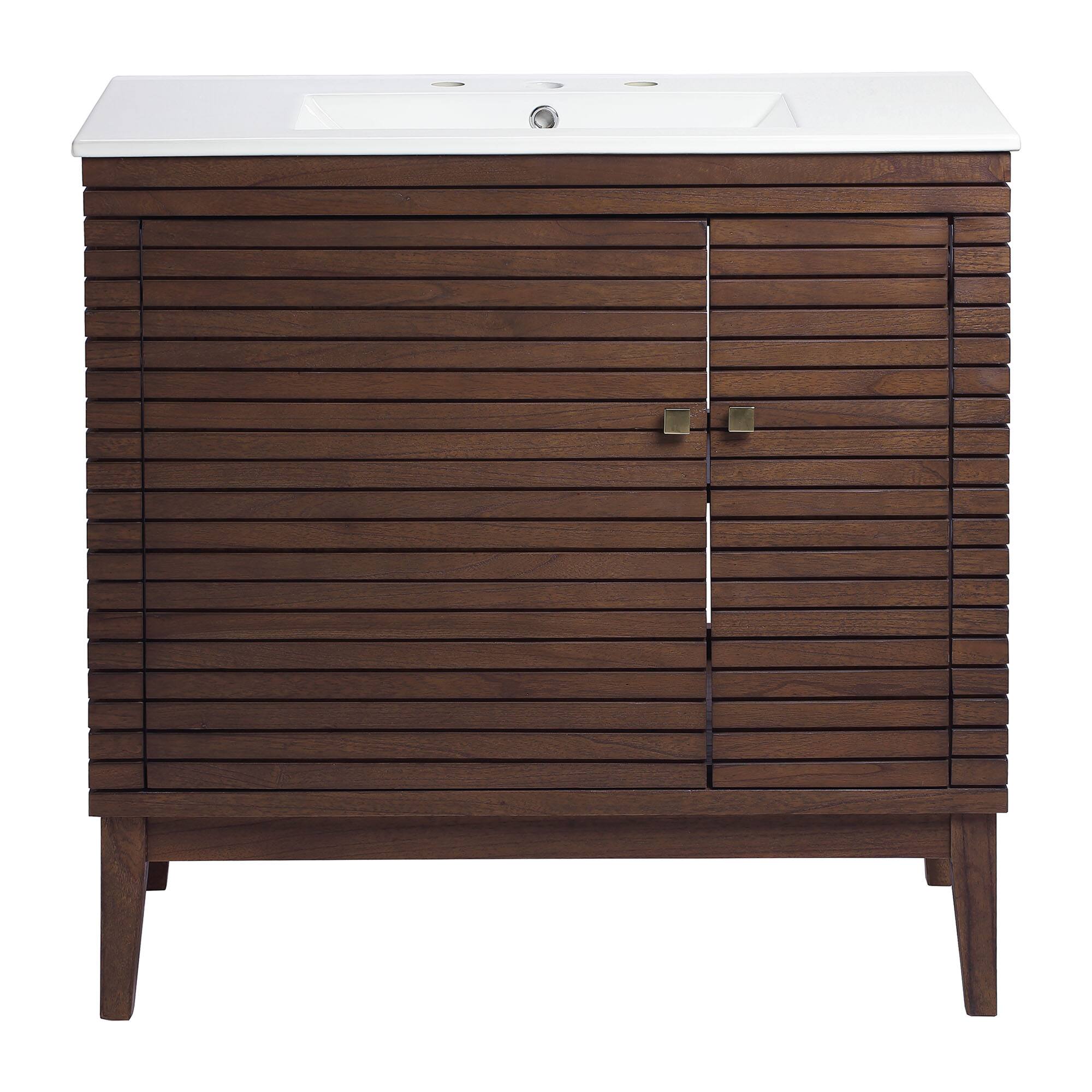Alt View 2. Modway - Ledger Bathroom Vanity Basin Included - Walnut White.