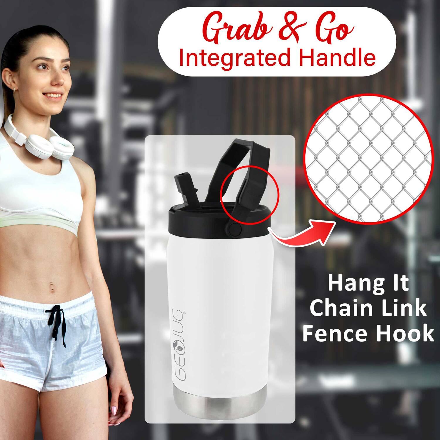 Grab & Go  
Integrated Handle  

Hang It  
Chain Link Fence Hook
