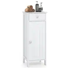 Front. Costway - Costway Bathroom Storage Floor Cabinet Wooden Organizer Free-Standing w/ Drawer & Shelf - White.