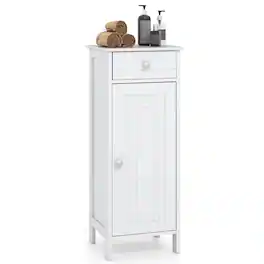 Costway - Bathroom Storage Floor Cabinet Wooden Organizer Free-Standing w/ Drawer & Shelf - White
