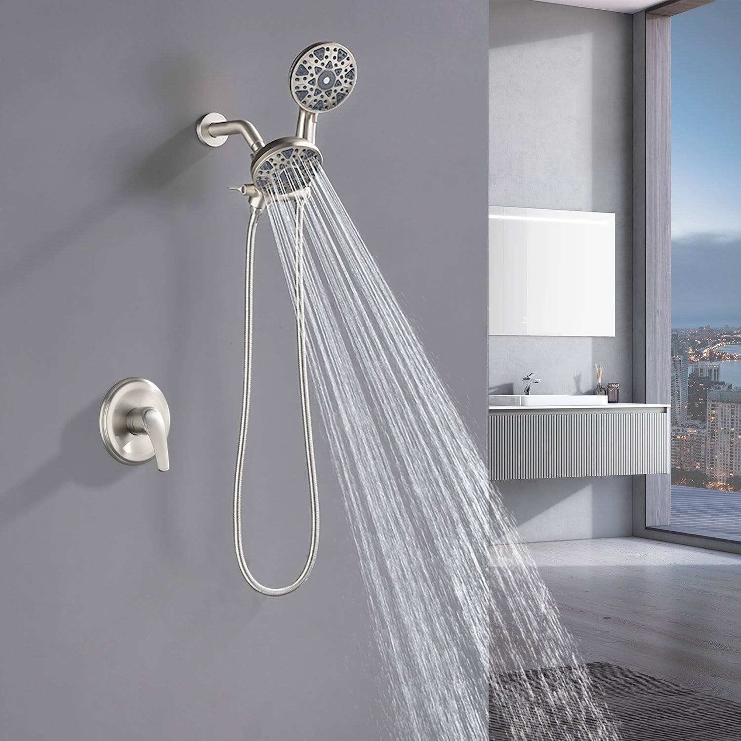 Alt View 3. Boyel Living - Brushed Nickel Shower Set with 6 Function Dual Shower Heads cUPC Pressure Balance Valve Brass Body - Brushed Nickel.