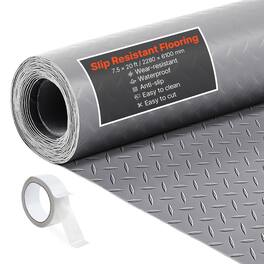 VEVOR - Garage Floor Roll, 7.5 x 20 ft Garage Flooring Mat, 2.2 mm Thickened PVC Diamond Plate Floor Protector Mat - Silver Gray