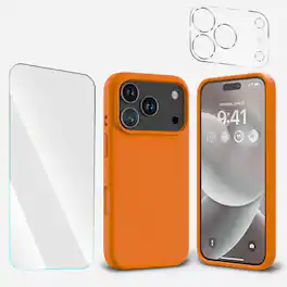 Bundle - Entronix - for iPhone 17 Pro Max - Liquid Silicone Case, 1 Screen Protector & 1 Camera Lens Protector - Orange