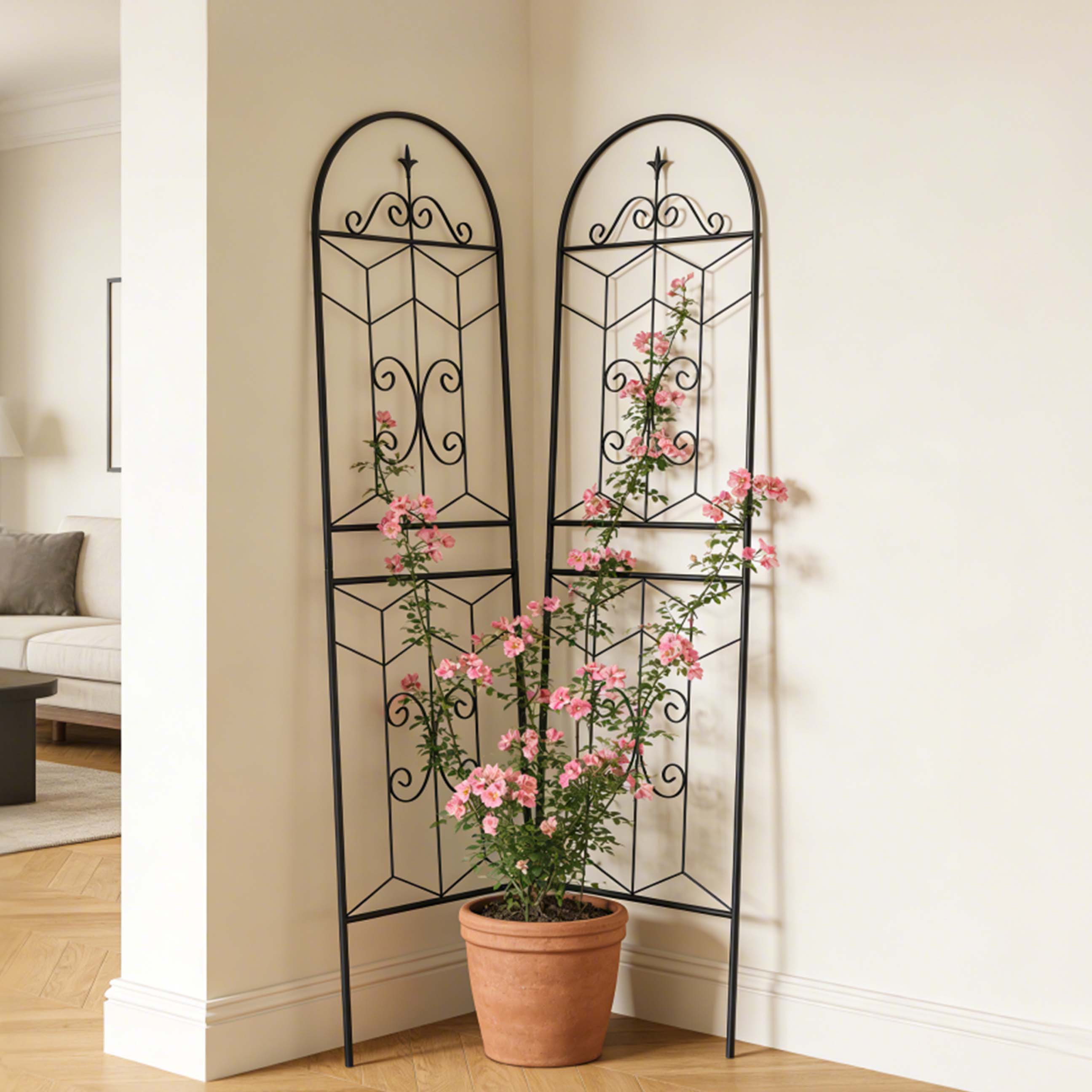 Angle. Loheer - Rustproof Metal Garden Trellis 2 Pack, 5.9 ft x 1.6 ft Climbing Plant Support.