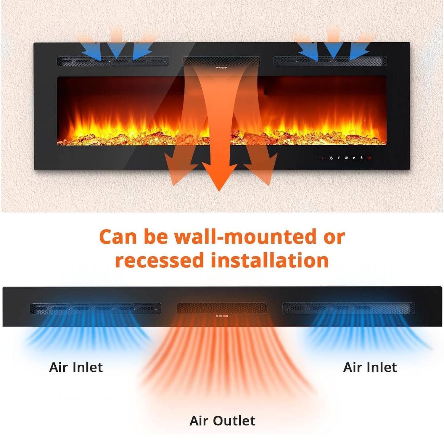Can be wall-mounted or recessed installation

Air Inlet  
Air Outlet