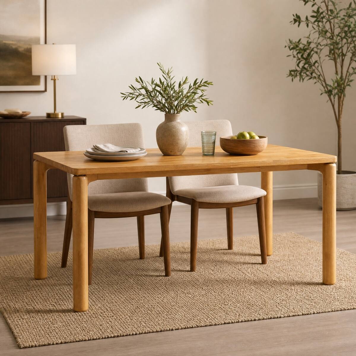 Loheer Solid Rubber Wood Dining Table, Finish Rectangular Table for Six ...