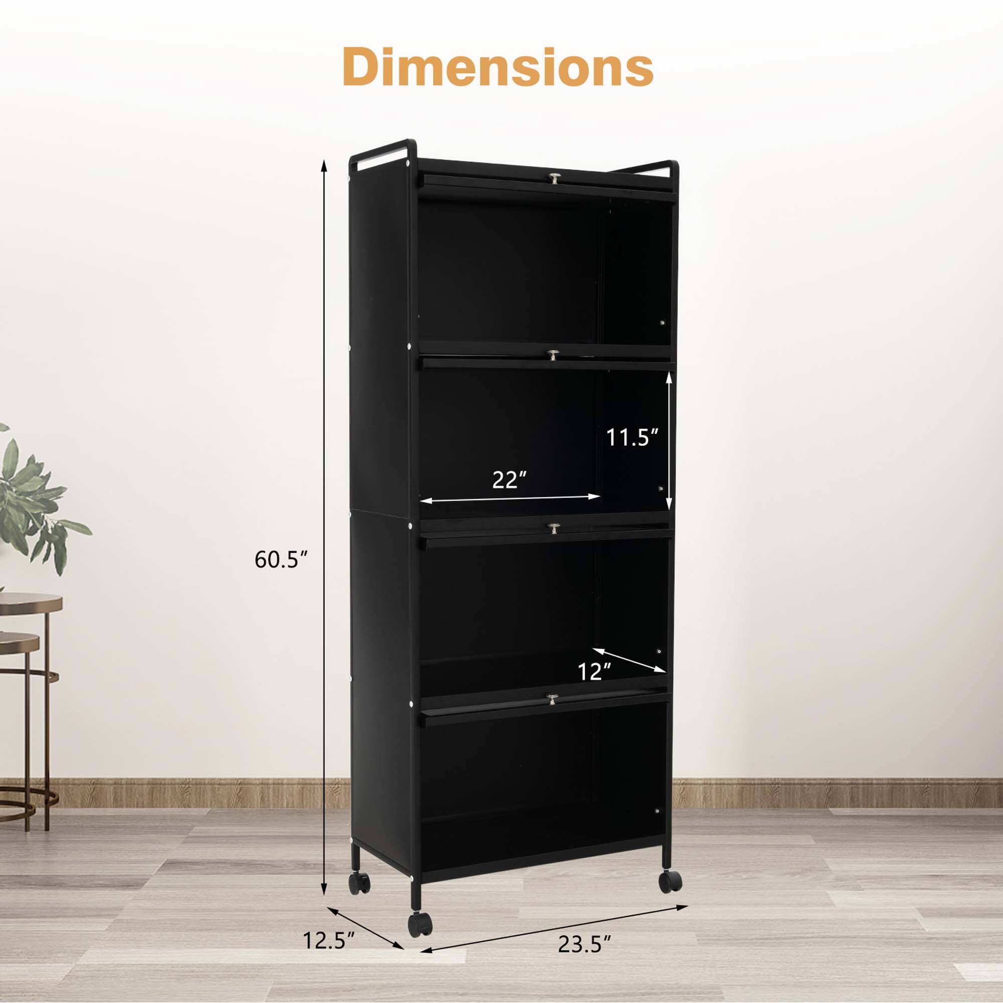 Dimensions:  
- Height: 60.5"  
- Width: 22"  
- Depth: 12.5"  
- Shelf Depth: 12"  
- Shelf Height: 11.5"  
- Base Width: 23.5"