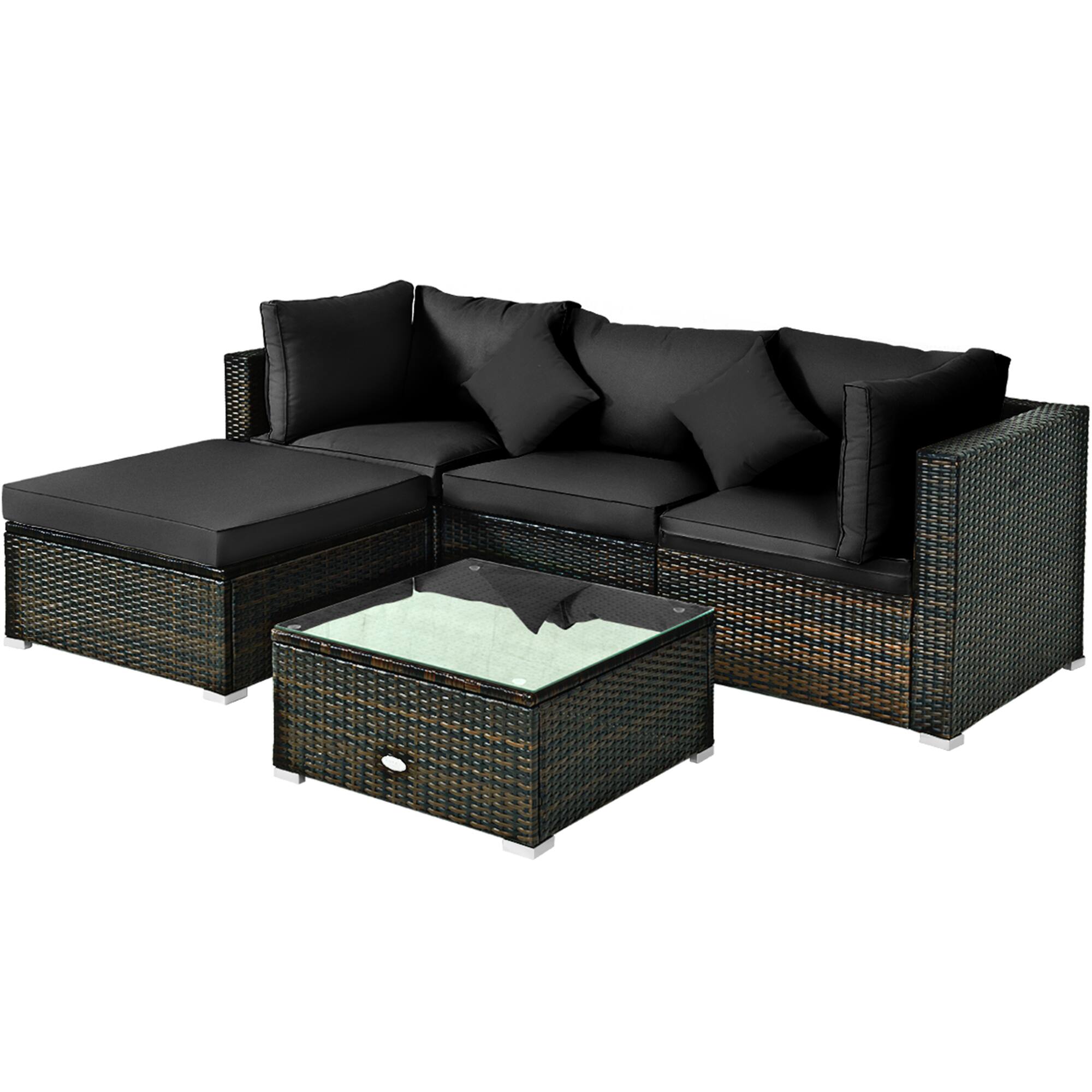 Alt View 1. Gymax - Gymax 5PCS Rattan Patio Conversation Set Outdoor Furniture Set w/ Ottoman Black Cushion - Black.