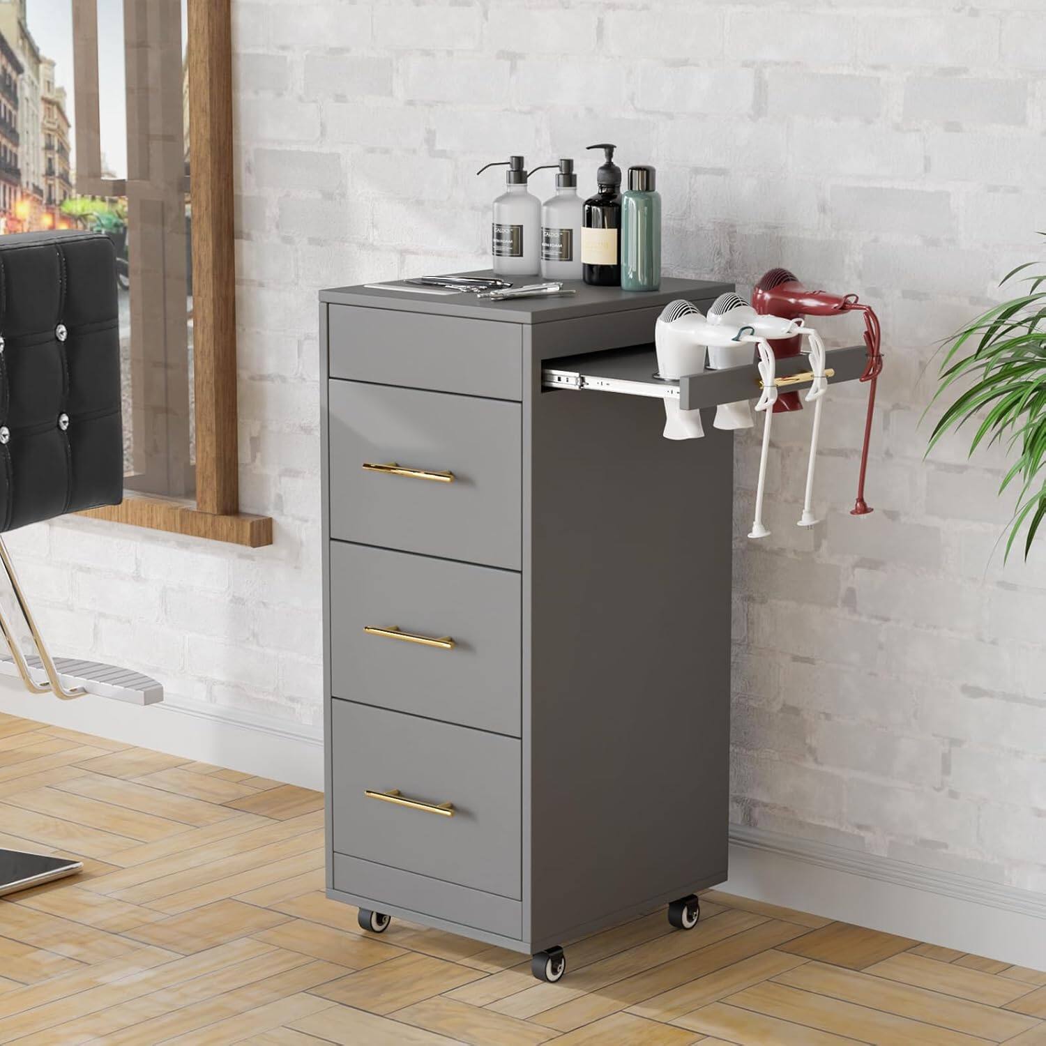 Alt View 3. Winado - Mobile Salon Trolley Cart with Locking Wheels , 3 Large Drawers, 3 Hot Tool Holders for Salon, Beauty, Styling, Barber - Gray.