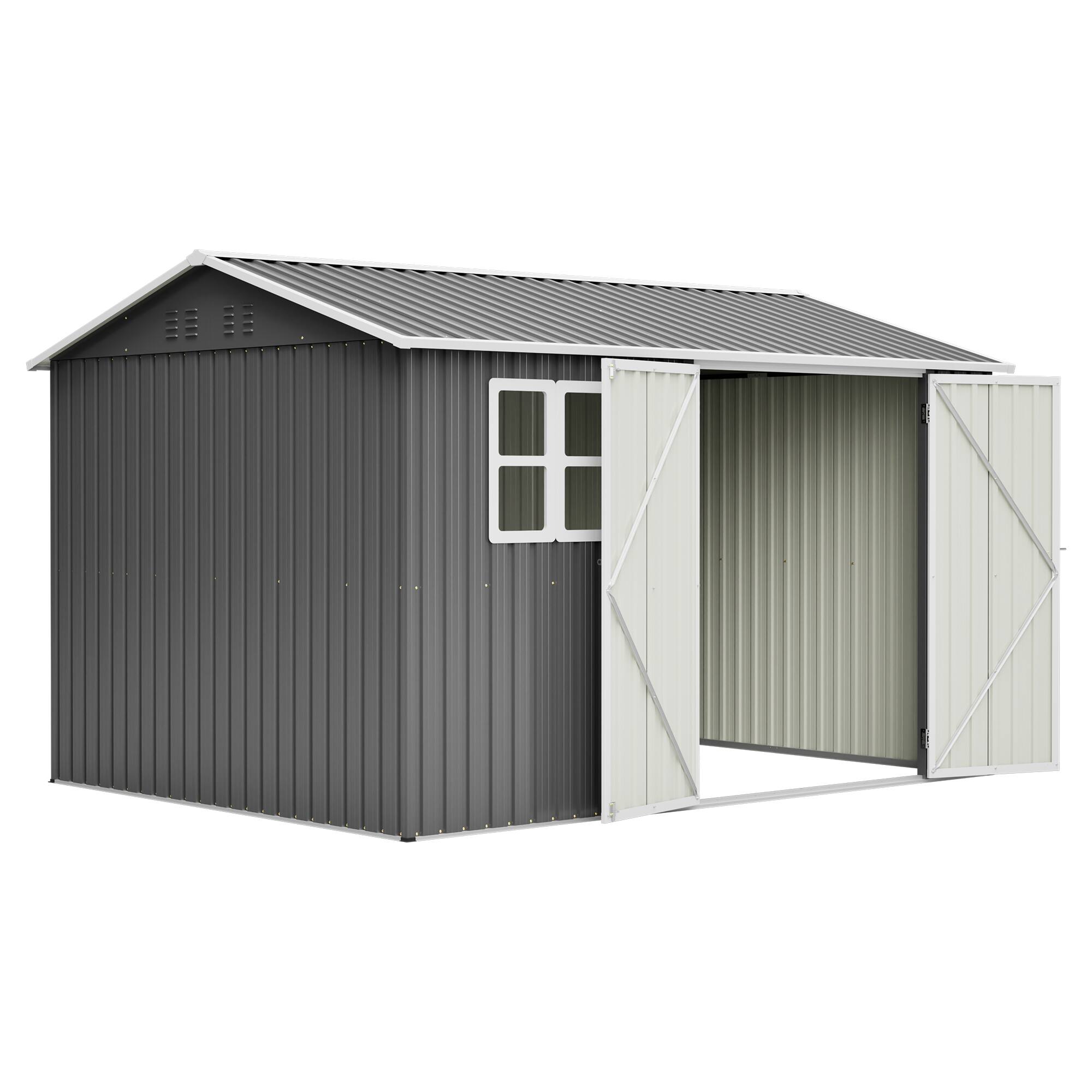 Alt View 6. Loheer - Loheer 10x8 Heavy Duty Metal Storage Shed Outdoor Tool Shed with Window and Lockable Doors Dark Gray.
