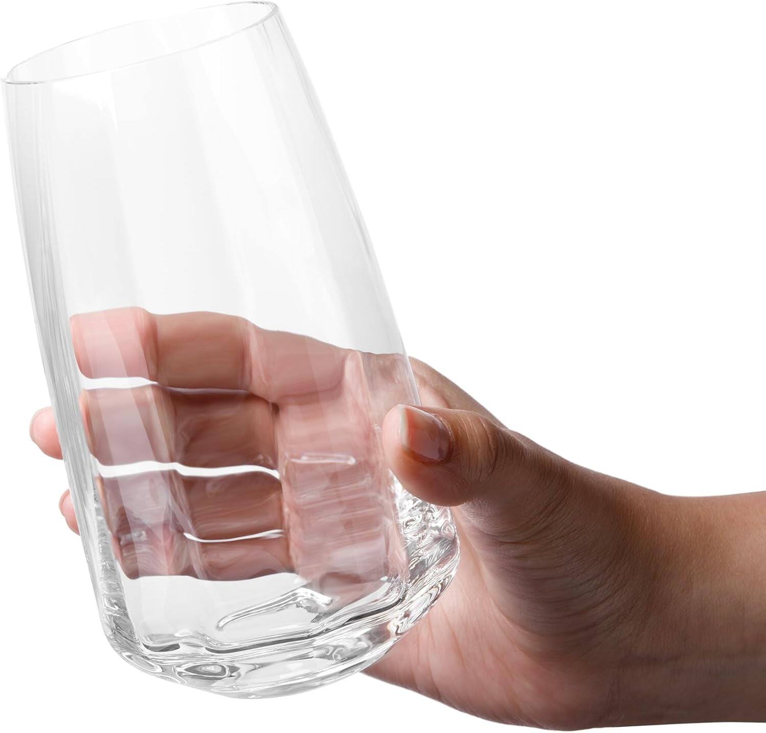 Alt View 3. Larder & Vine - Set of 4 Tall 15.2 oz Café Drinking Glasses, Handmade in Poland from Lead-Free Crystal - Clear.