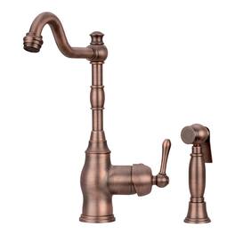 Solid Brass One-Handle 360° Swivel Widespread Kitchen Faucet with Side Spray