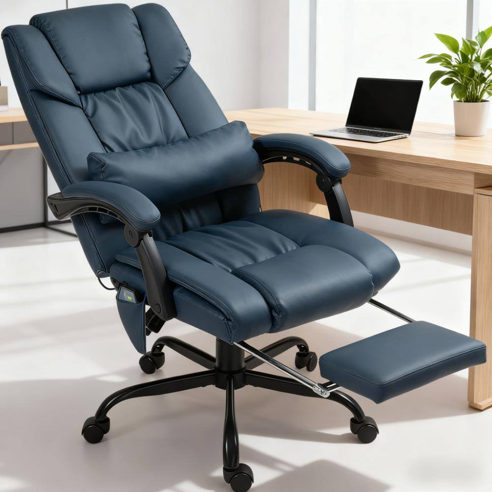 Front. Aukfa - Office Chair, Ergonomic Executive Chair with Footrest, Luxe Comfort for Work & Relaxation - Blue.