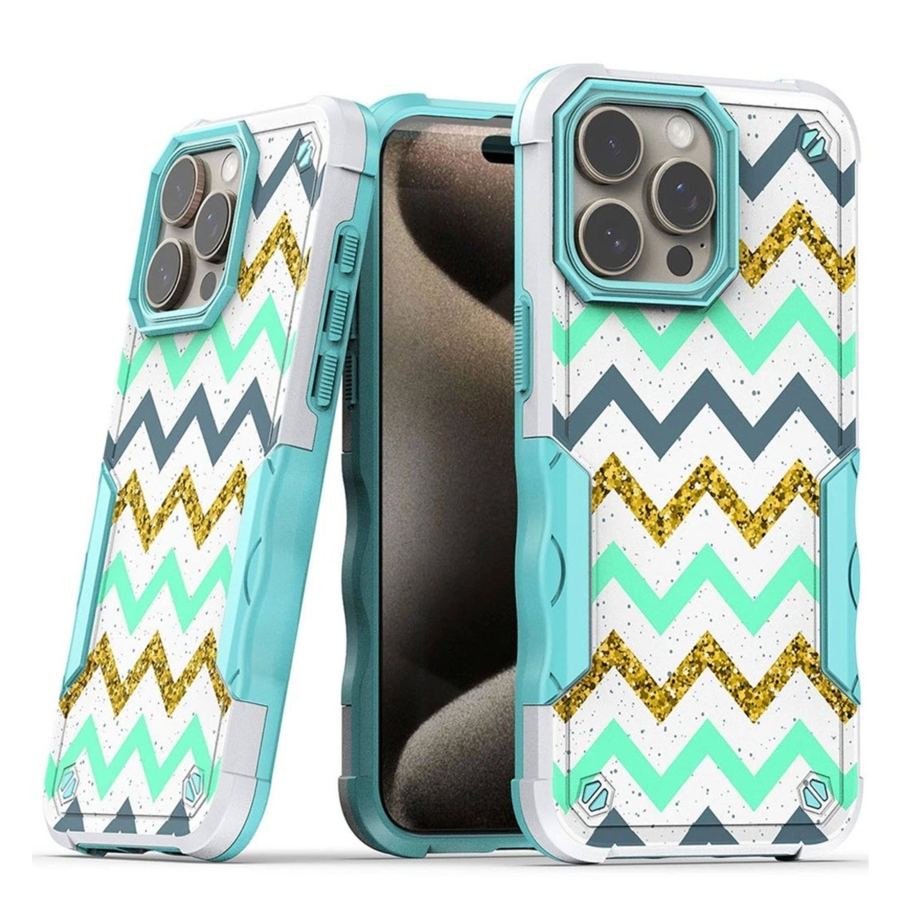 Angle. Kitcheniva - Ergonomic Grip Design Shockproof Phone Case With 2 Pcs Tempered Glass For iPhone 15 Pro Max - Multicolor.