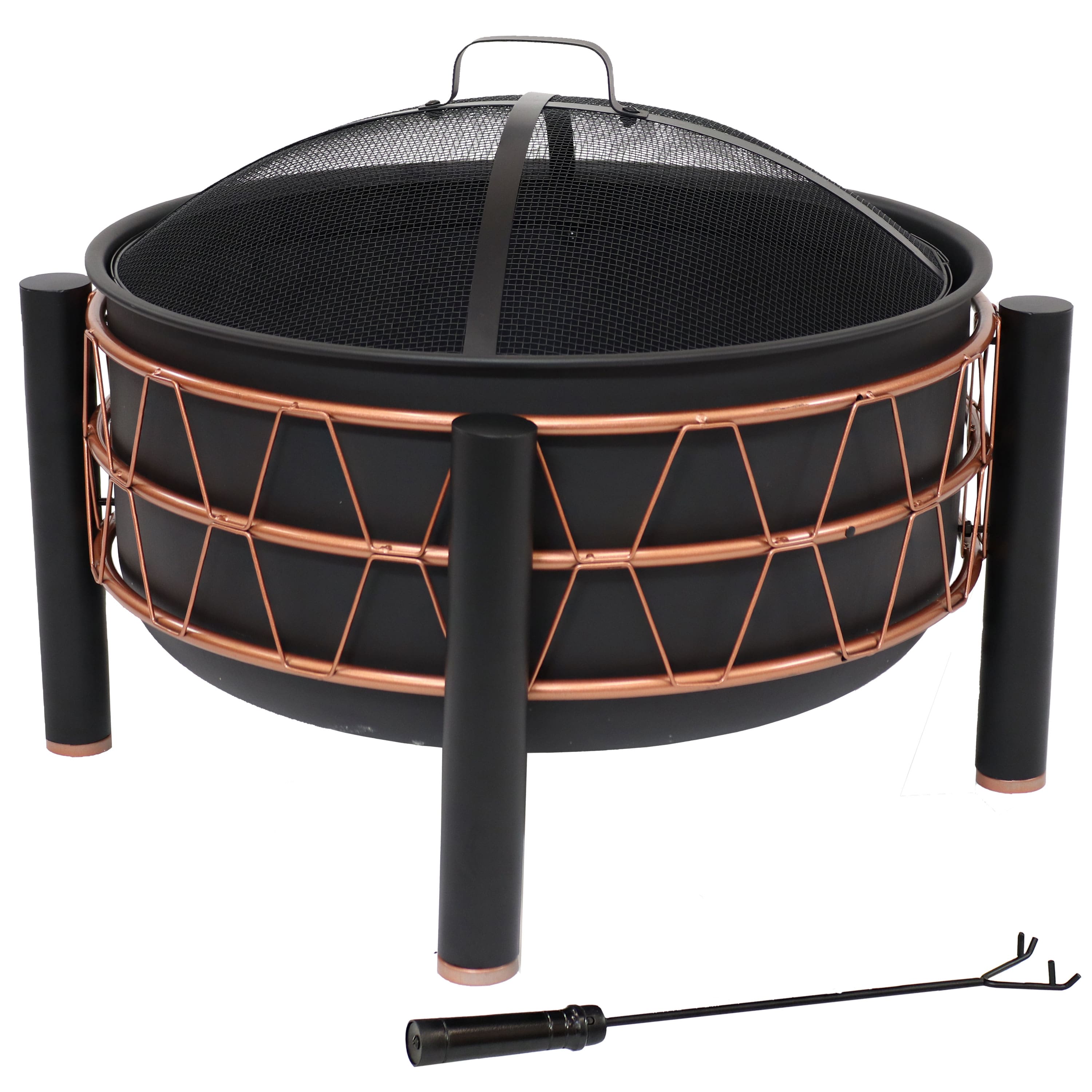 Sunnydaze - 24.5-Inch Wood-Burning Fire Pit with Trapezoid Pattern - Black