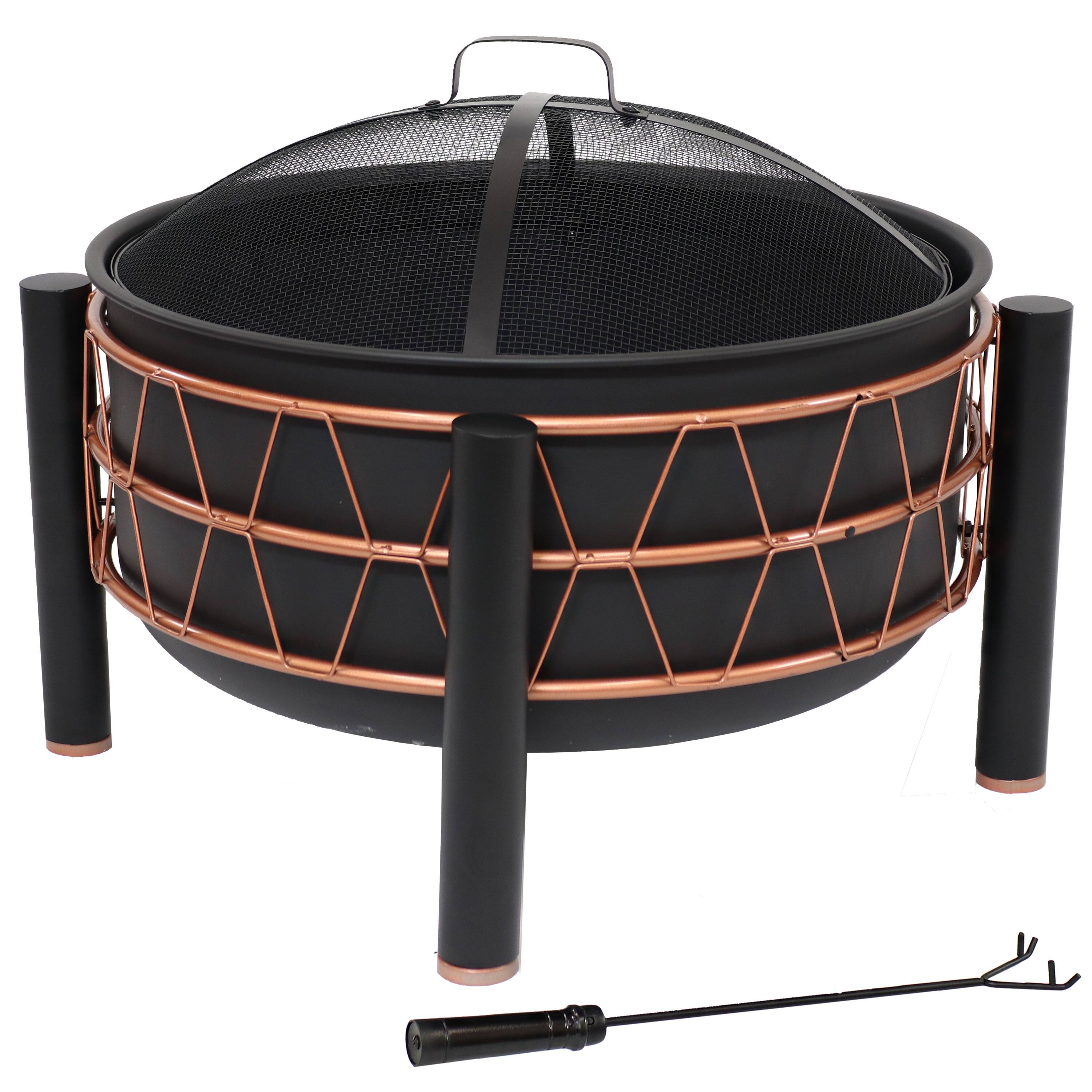 Front. Sunnydaze - 24.5-Inch Wood-Burning Fire Pit with Trapezoid Pattern - Black.