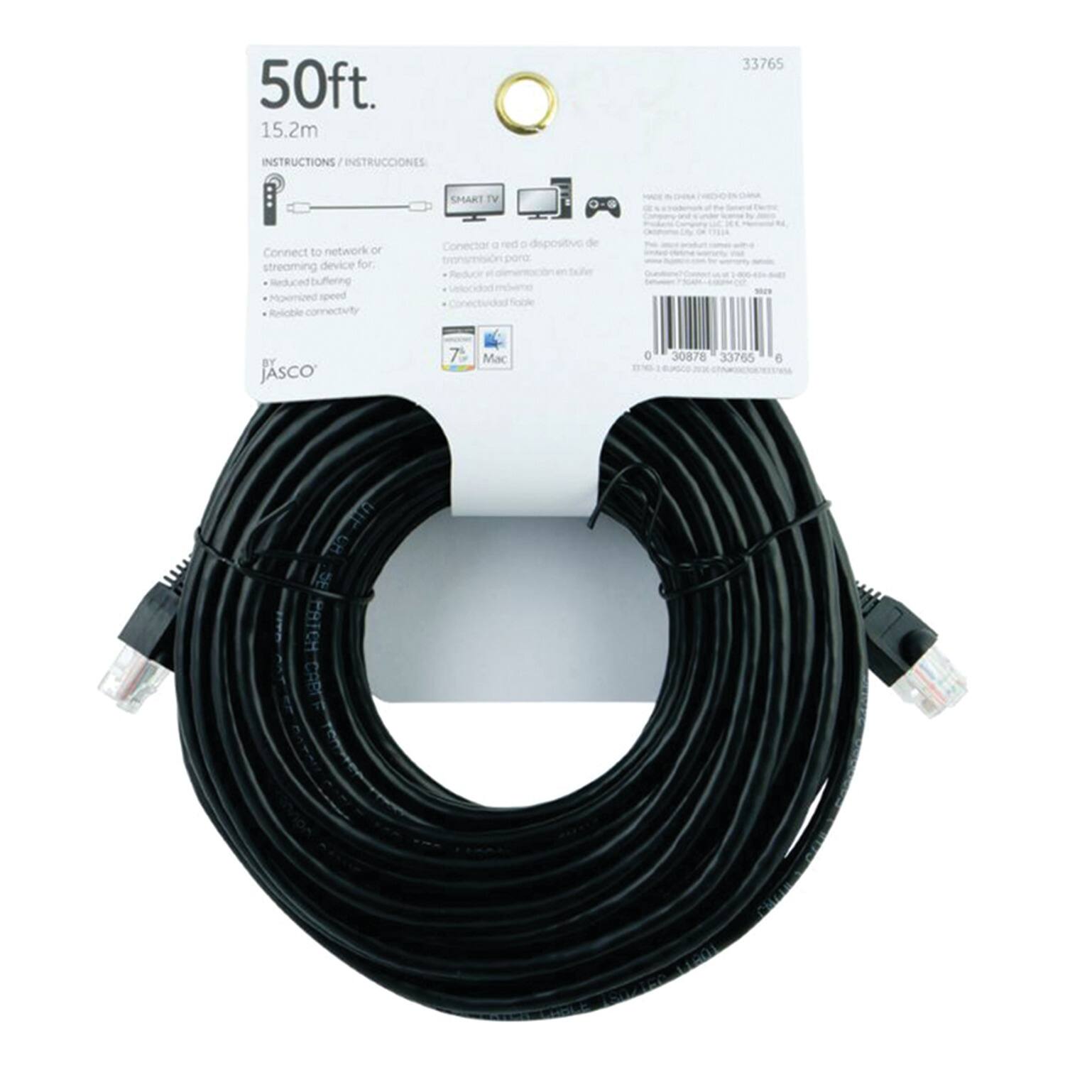 50ft.  
15.2m  

INSTRUCTIONS / INSTRUCCIONES  

Connect to network or streaming device for reduced buffering, high-speed, and reliable connectivity.  
Conectar a red o dispositivo de transmisión para reducir el buffering, alta velocidad y conectividad confiable.  

SMART TV  
Mac  

33765  

ASCO  

30878 33765