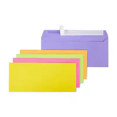 Front. Staples - QuickStrip EasyClose Self Seal #10 Business Envelopes, 4 1/8" x 9 1/2" Colors, 50/Pack - Assorted.