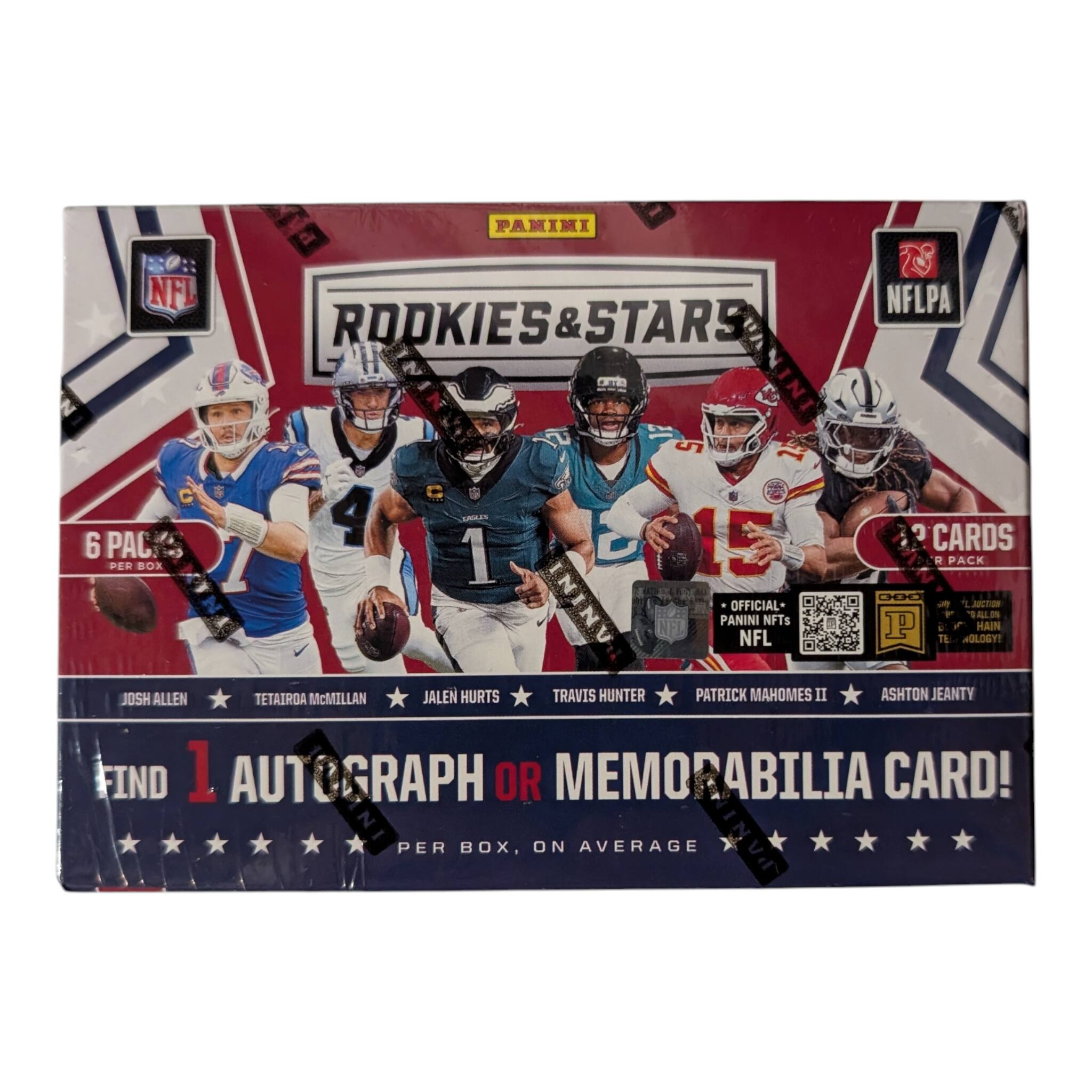 PAKIMI NFL NFLPA RODKIES & STARS NINT 5 6 PAC 4 U D 15 CARDS PER BOX, ON AVERAGE PANINI OFFICIAL NFL NFTs P TL OLOGY! n HAIN JOSH ALLEN TETAIROA McMillan JALEN HURTS TRAVIS HUNTER PATRICK MAHOMES II ASHTON JEANTY FIND 1 AUTOGRAPH OR MEMORABILIA CARD! PER BOX, ON AVERAGE PANINI