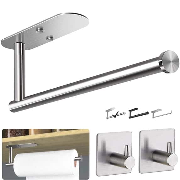 Ocalpur - Kitchen Paper Towel Holder Wall Mount Under Cabinet, Kitchen Paper Holder Matte Brushed Nickel