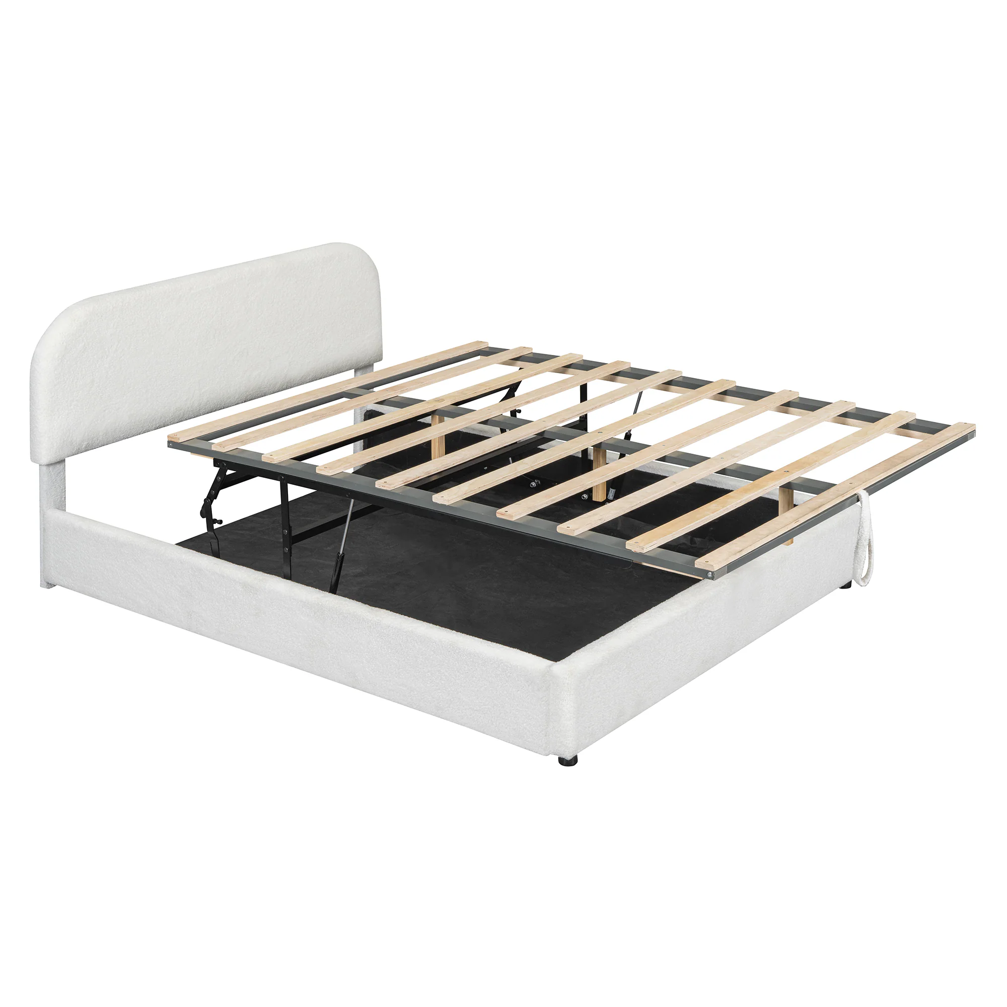 Alt View 7. Tiramisubest - Teddy Fleece Queen  Size Upholstered Platform Bed with Hydraulic Storage System, White - White.