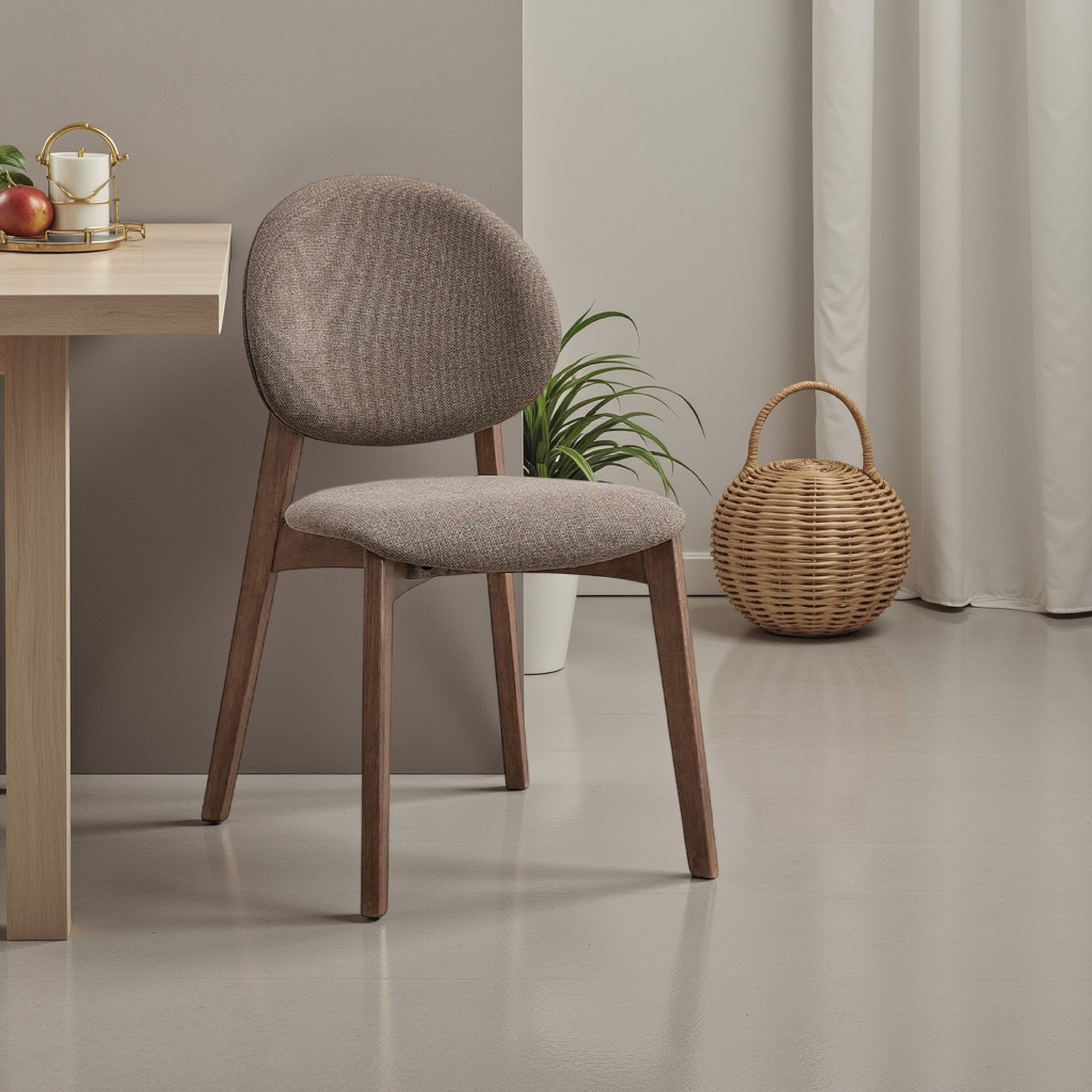 Alt View 5. Manhattan Lane - Hamza Side Dining Chair Set of 2, Light Brown Linen - Brown, Walnut Brown.