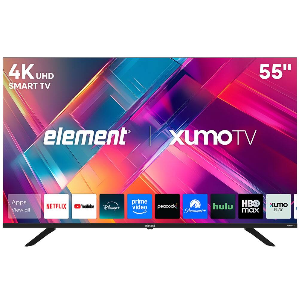 4K UHD SMART TV 55"  
element Xumo TV  
Apps:  
- Netflix  
- YouTube  
- Disney+  
- Prime Video  
- Peacock  
- Paramount+  
- Hulu  
- HBO Max  
- Xumo Play