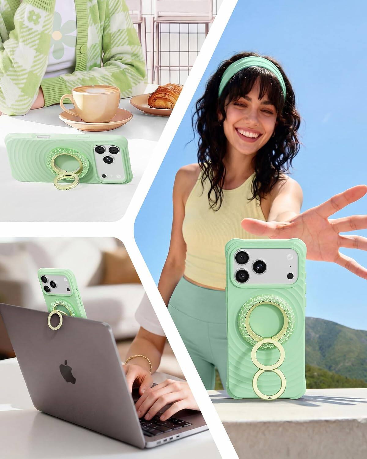 Back. Syncwire - Magnetic Phone Ring Holder, for MagSafe Phone Grip Stand Kickstand, 360° Rotation, Double-Sided Magnet - Melon Pop.